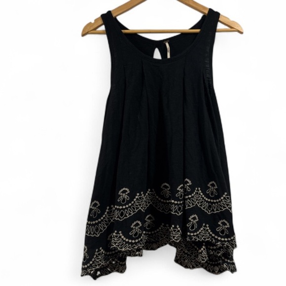 Free people shirt flowy tank top embroidery cutout medium boho hippie - Picture 3 of 6